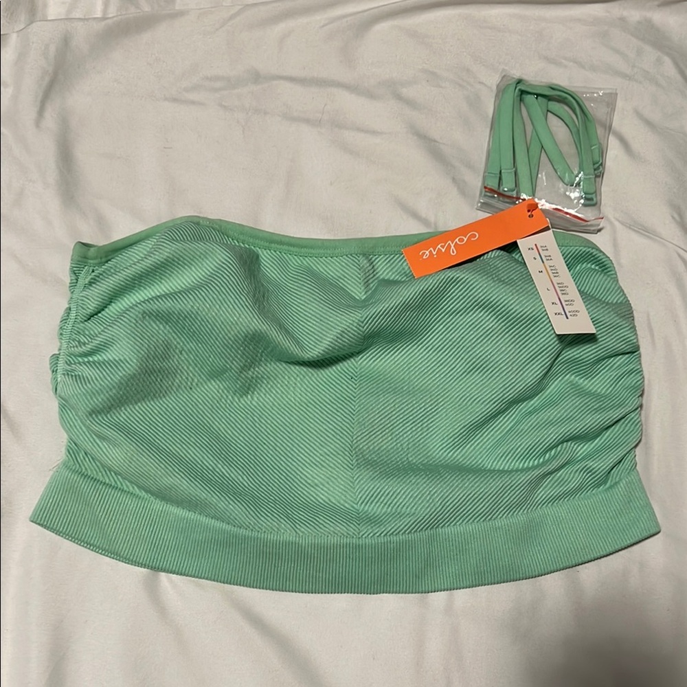 Coral Green Ribbed Bandeau Top